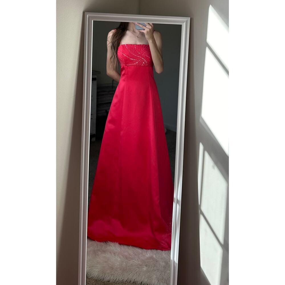 Vintage Y2K 90s Betsy & Adam by Jaslene Pink Sequin Beaded Tie Long Dress